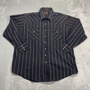 Plains Shirt Mens 2X Black Striped Western Long Sleeve Collar Pearl Snap Button